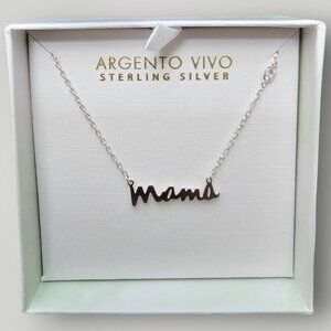 Argento Vivo 18K White Gold Plated Sterling Silver Mama Pendant Necklace CZ 16”